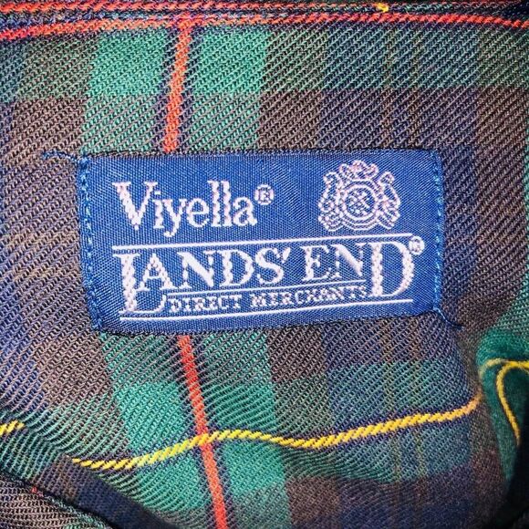 Vintage 80s Lands End Shirt Mens L Blue Green Plaid Long Sleeve Wool Blend - Picture 6 of 7